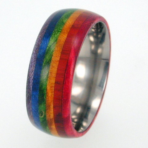 Titanium Ring Wooden Ring Rainbow color wood WP