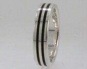 Bloodwood Wood inlay in a Sterling Silver Ring - Wooden Wedding Band