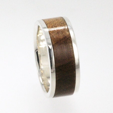 Wood Wedding Ring - Kauri Wood Inlaid in Palladium - The world Oldest Wood, Ever