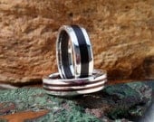 Sterling Silver Wood Ring inlaid with African Blackwood  - Wooden Wedding Band