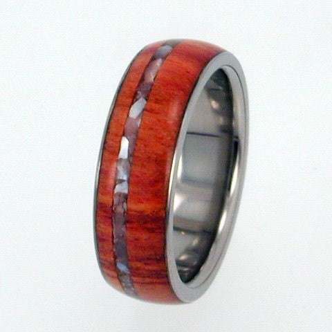 Titanium Ring with Tulip Wood and Mother of Pearl Inlay - jer1-031