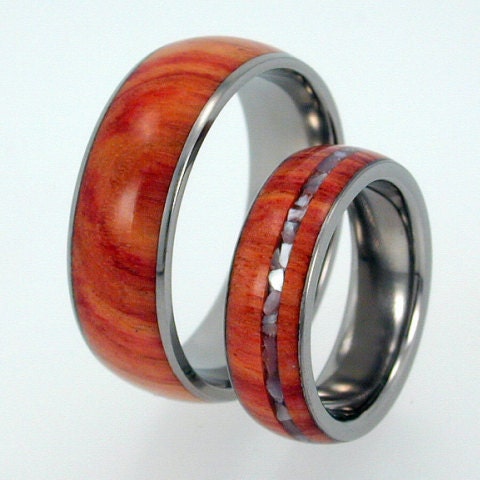 Titanium Ring with Tulip Wood and Mother of Pearl Inlay - jer1-031