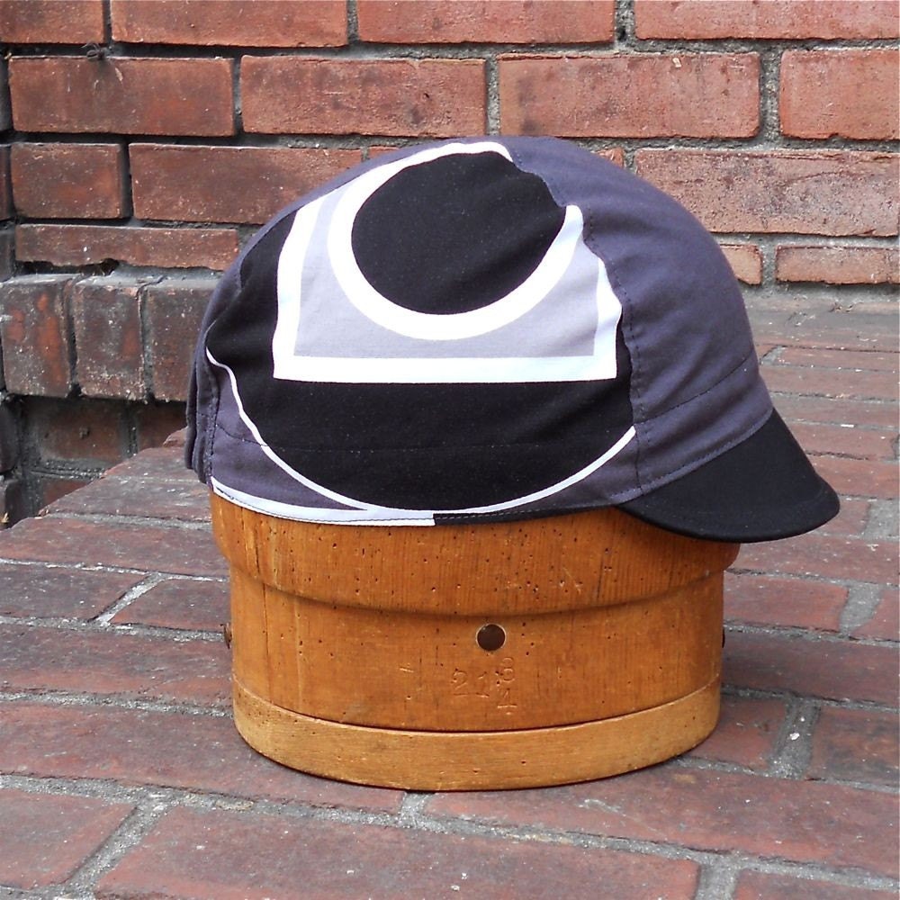 circle in a square in a circle- Cotton CCycling Cap gray, black, white - handmade