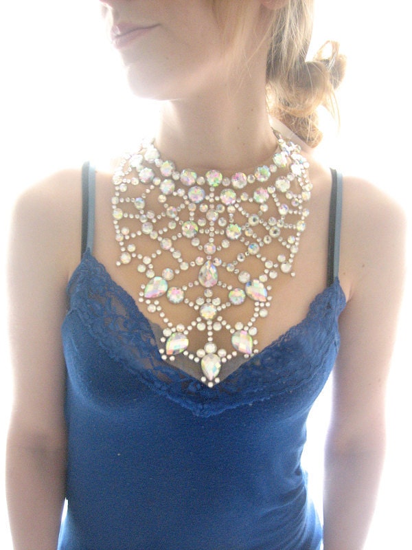 Mega Statement, Necklace, Rhinestone, Illusion, Dramatic, Clear Aurora Borealis, Floating, Jewelry, Drag Necklace, Clear AB