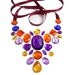 Statement Rhinestone Illusion Necklace, Unique Fashion with Purple, Golden Yellow and Orange Rhinestones