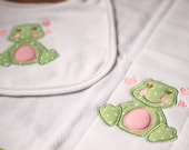 Frog Hearts Monogrammed Applique Burp Cloth & Bib