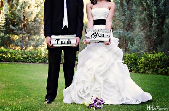 Wedding Thank You SIGN / 2pc Set made with Antique Ceiling Tin