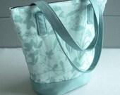 Eco Lunch Bag - Insulated Lunch Purse - Organic Cotton - Machine Washable - Aqua Blue - Pocket Inside