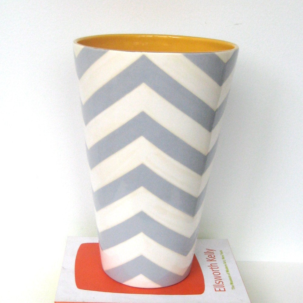 Number 10 V Vase in Buckley Chevron Pearl Colorway