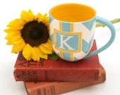 Monogram Chevron Mug in Turquoise w/ Butter interior