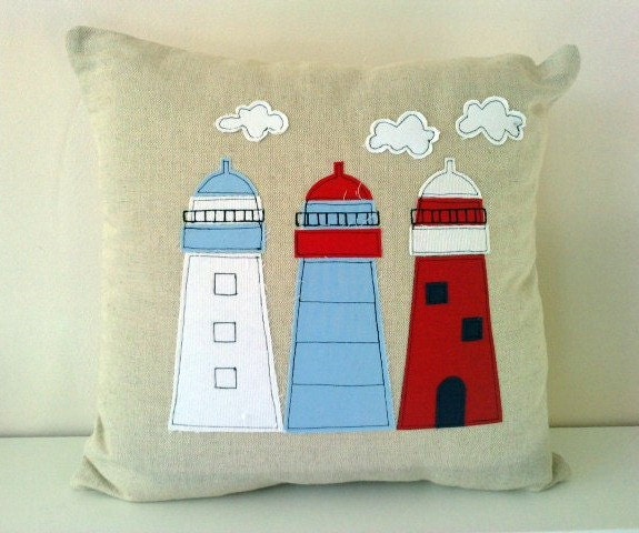 Nautical Lighthouse Cushion cover in natural linen