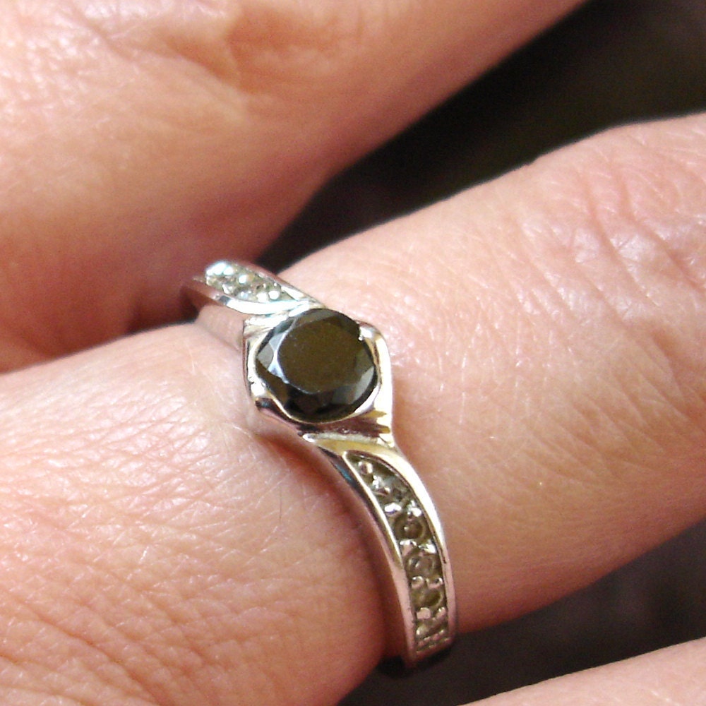 vintage Lia Sophia hematite and faux diamonds art deco style silver ring