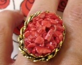 vintage coral nugget chips cocktail ring