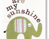 Nursery art prints, baby nursery decor, nursery wall art, words, letters, personalized, elephant nursery, You Are My Sunshine 8x10 print
