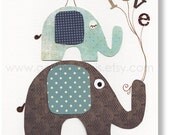 Nursery art prints, baby nursery decor, nursery wall art, nursery elephant, bird, words, love, Love Is In The Air 8x10 print
