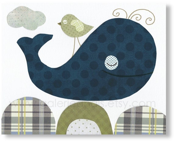 Nursery art prints, baby nursery decor, nursery wall art, Whale, Bird, My Little Friend 8x10 print