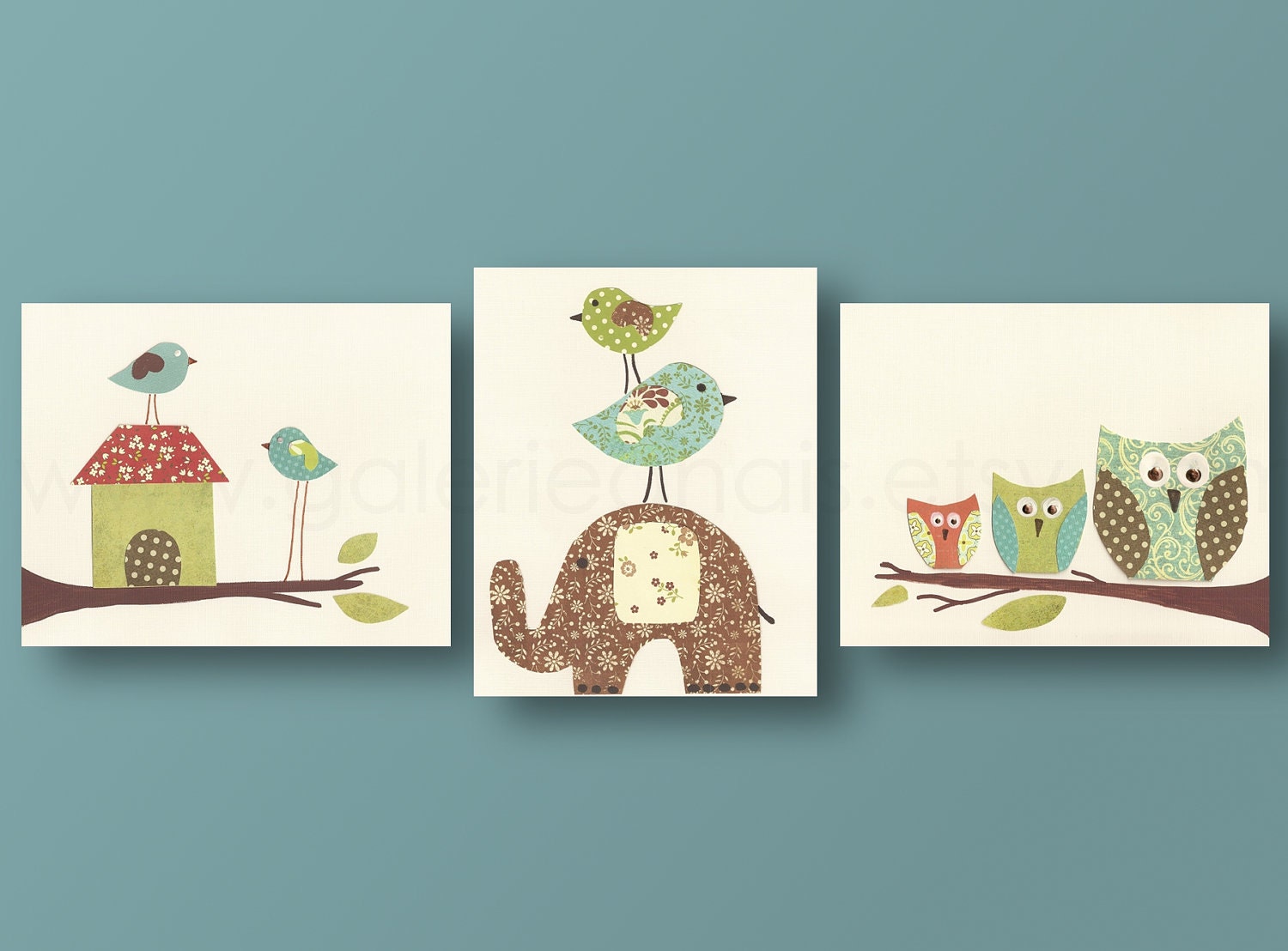 Kids wall art. nursery art, baby nursery art, kids room decor, owl, elephant, birds, woodland, tree, Set of 3, 8 x 10 Prints Best Friends