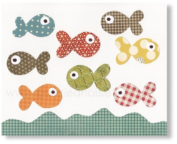 Baby nursery print, childrens art print, kids room decor, kids art, nursery wall art, nursery Fish, The Great Fish Race 8x10 print