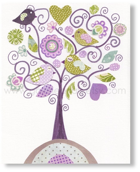 Nursery art print, nursery decor, baby nursery print, kids art, kids room decor, nursery wall art,,  Bird, Fantasy Tree 8x10 print
