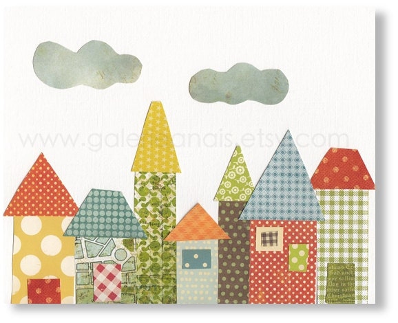 Baby Room Decor, baby nursery print, childrens art print, kids room decor, children print, houses, Colorful Neighborhood 8x10 print