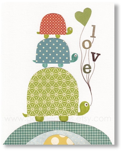 Nursery art prints, baby nursery decor, nursery wall art, kids art, turtle nursery, bird, love, words, Love 8x10 print