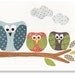 Nursery art, baby nursery decor, nursery wall art, nursery bird, kids art, baby art, nursery owls, Set of 3, 11x14 Prints - Les Hiboux