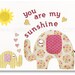 Nursery art prints, baby nursery decor, nursery wall art, children wall art, kids elephant, yellow, You Are My Sunshine 8x10 print