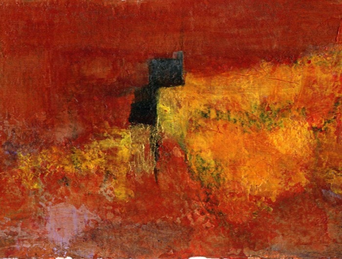 Original Painting Abstract Design Modern Wall Art  Acrylic Red Gold Orange Black