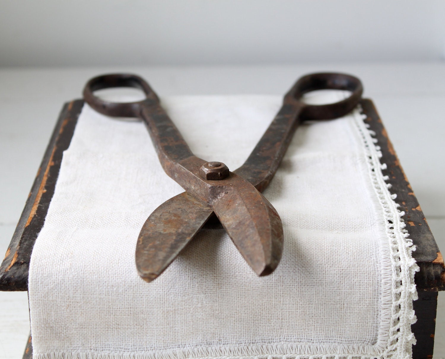antique tin snips. 1920s. Forged steel. Rustic primitive. - Luncheonettevintage