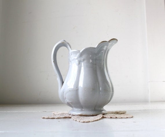 Sale / antique ironstone milk pitcher. 1850s Edward Pearson wheat. Rare. Victorian cottage chic / the MILKMAID'S PICNIC pitcher