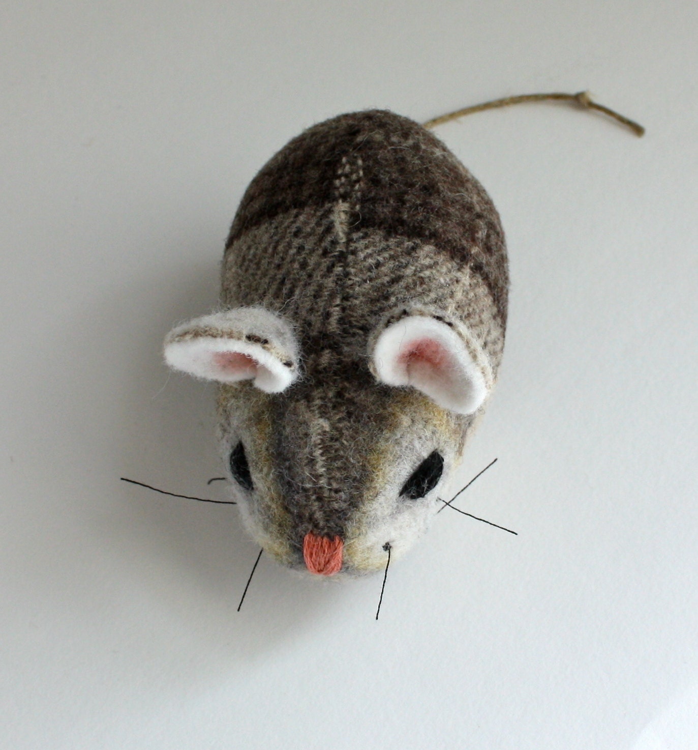 Mouse Plush Wool - Pocket Mouse - Mocha Plaid