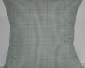New 18x18 inch Designer Handmade Pillow Cases in a blue green, cream, white, brown and taupe plaid
