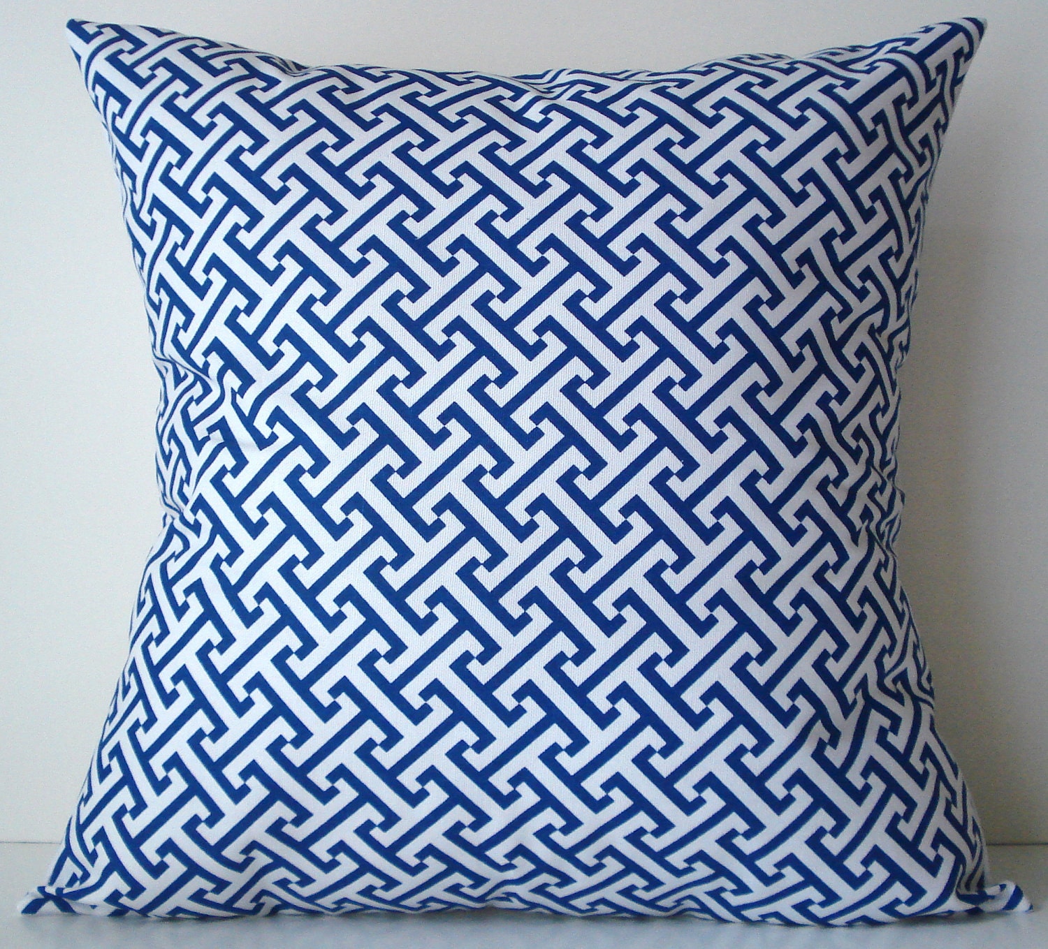 New 18x18 inch Designer Handmade Pillow Cases in blue and white graphic pattern