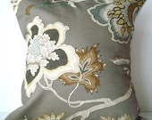 New 18x18 inch Designer Handmade Pillow Case. taupe floral.