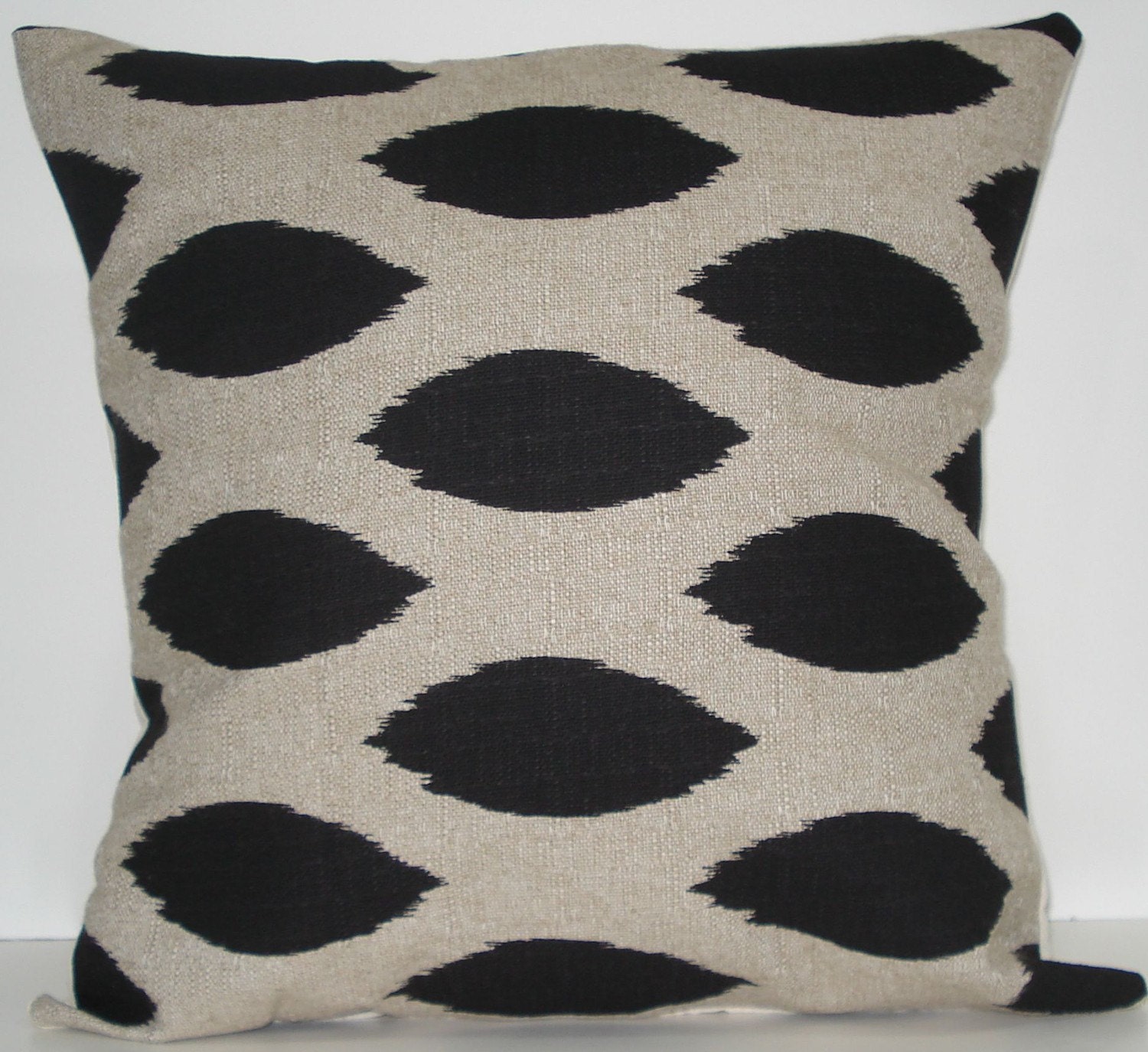 New 18x18 inch Designer Handmade Pillow Case Black ikat fabric.