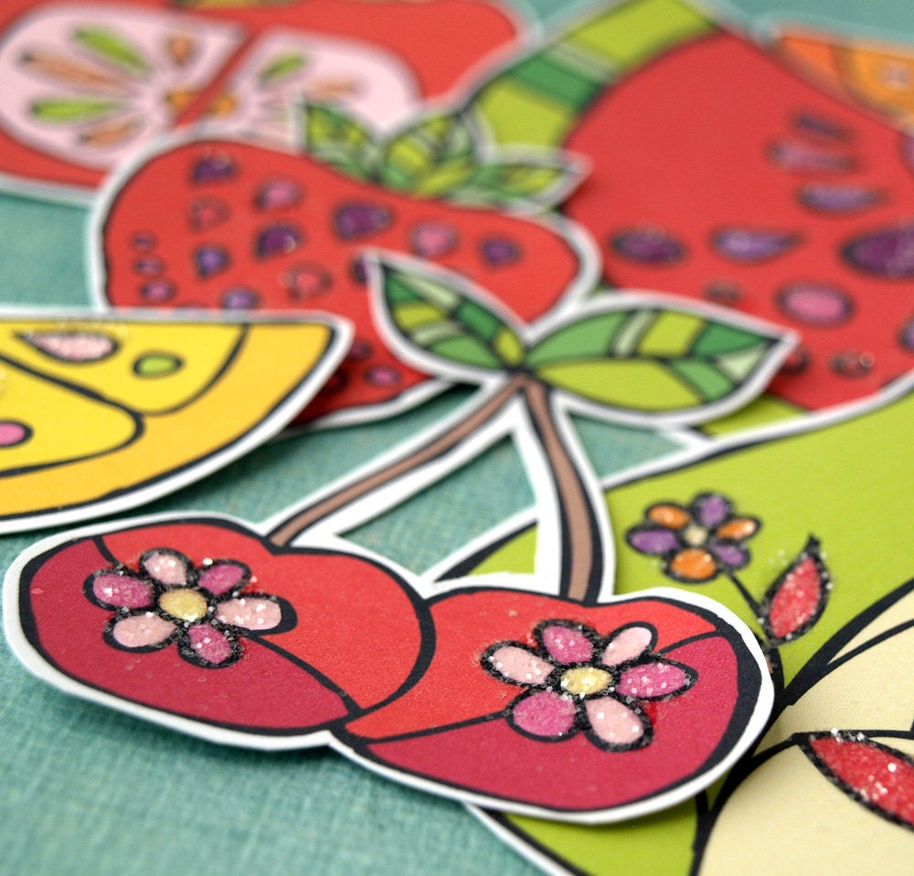 Fruit Glittered Paper Accents - Cute Fruit
