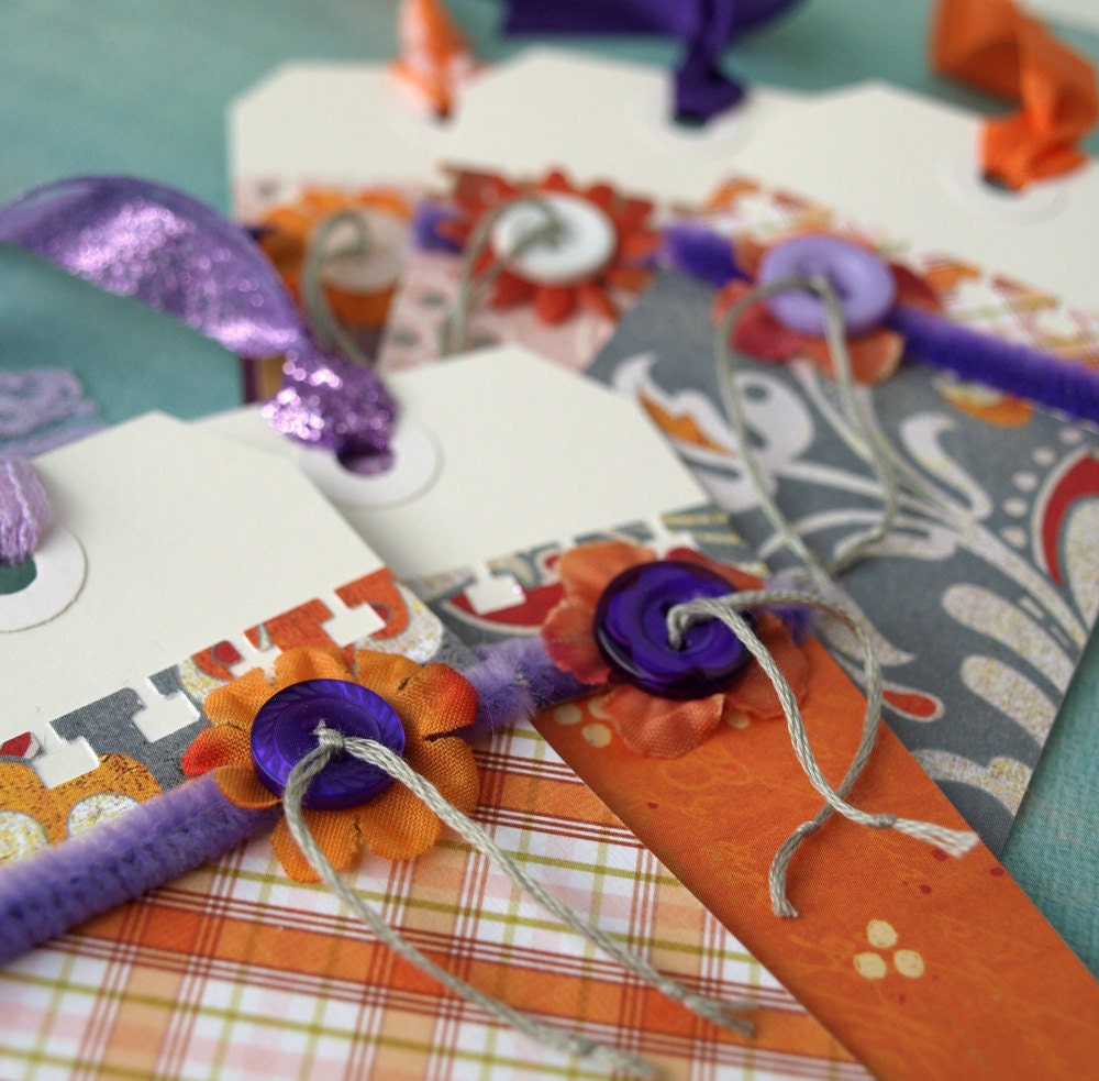 one of a kind handmade gift tags - Specialty Tag Set - pumpkins and plums