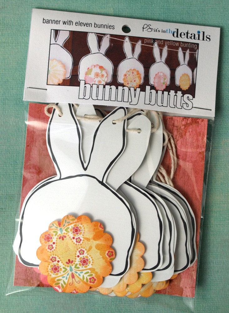 Bunny Butts Bunting - pink and yellow tails