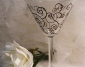 painted martini glass with black scrolls and swirls - can be done in any color  - great for Bridesmaids