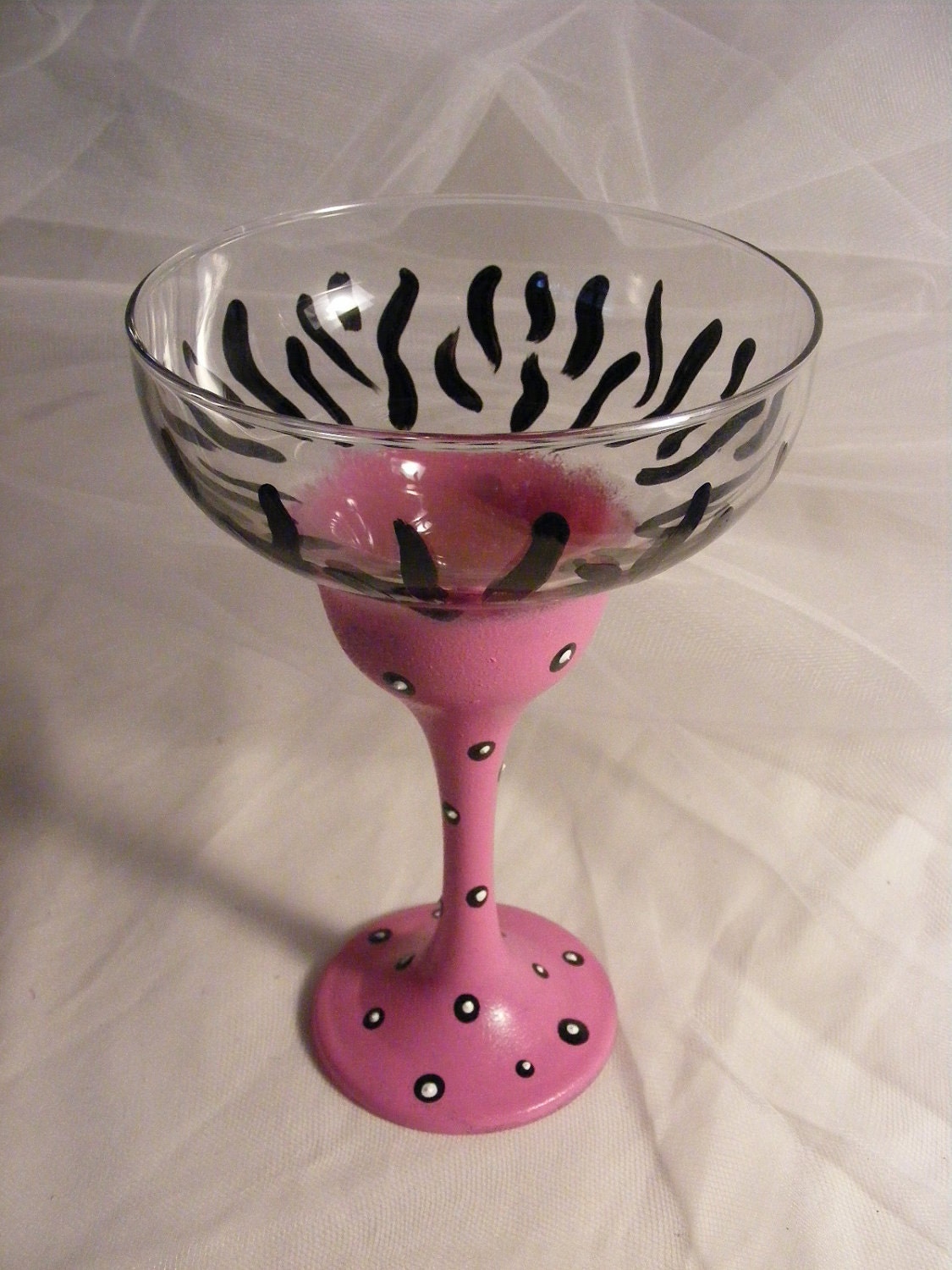 hand painted margarita glass with pink zebra print - perfect fo rbirthday, bridemaid,  bachelorette or girls night out