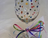 birthday wine glass with polka dots - can be personalized with their Vintage Year