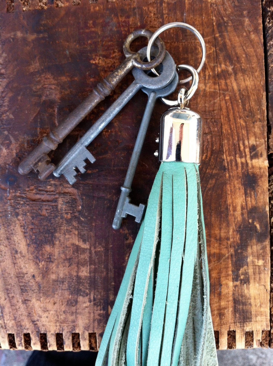 Boho Leather Tassel Keychain by Binding Bee RECLAIMED leather
