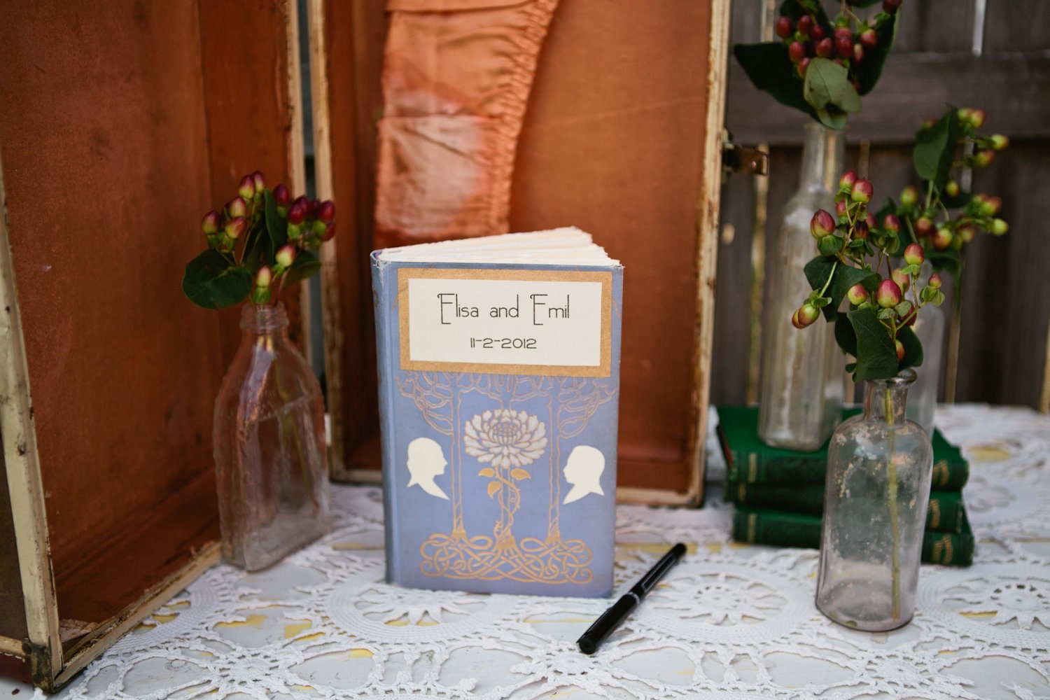Vintage Wedding Guest Book Custom Personalized Wedding Guest Book by Binding Bee