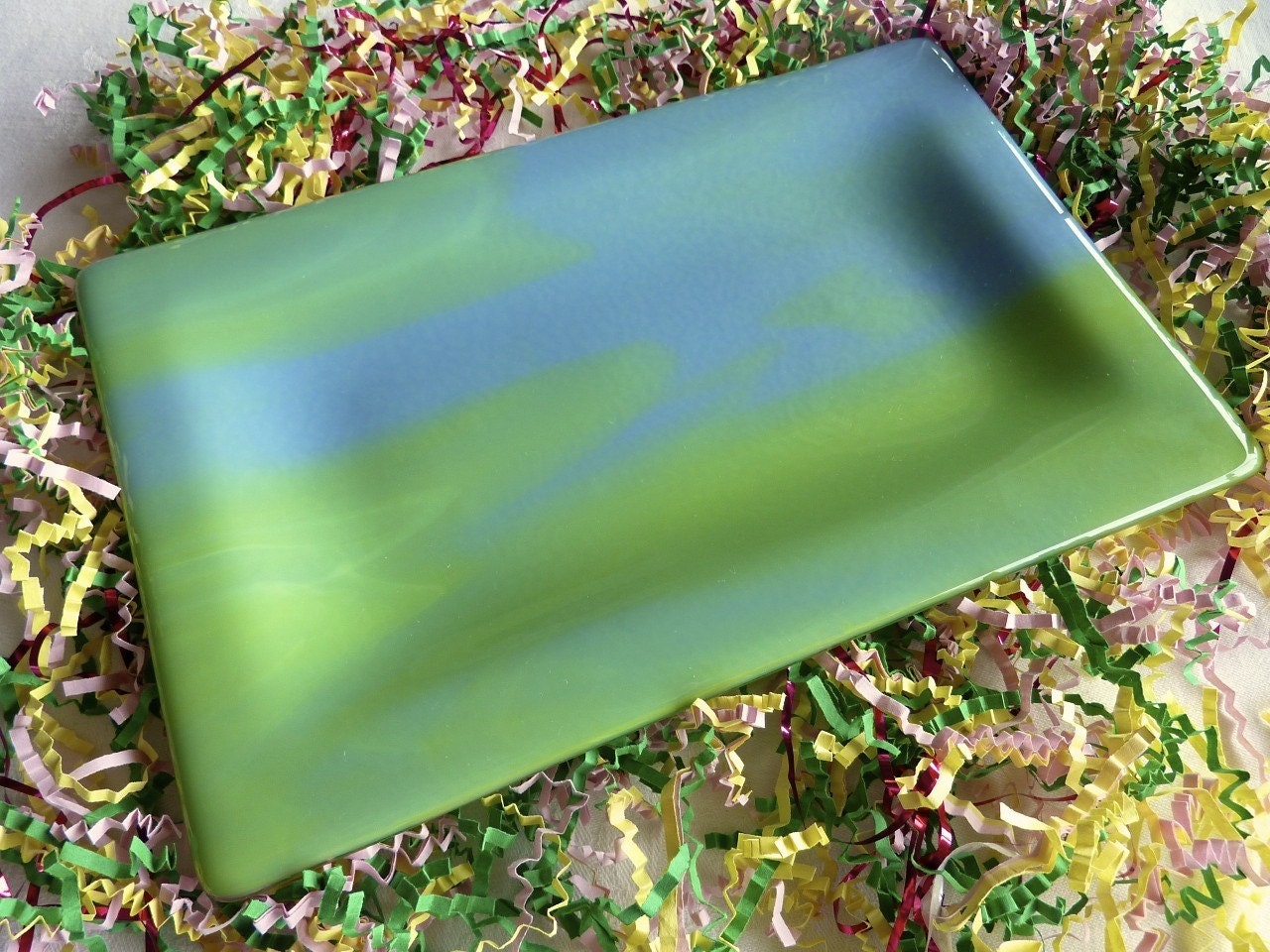Fused Glass Platter in Colors of Monet Blue and Green