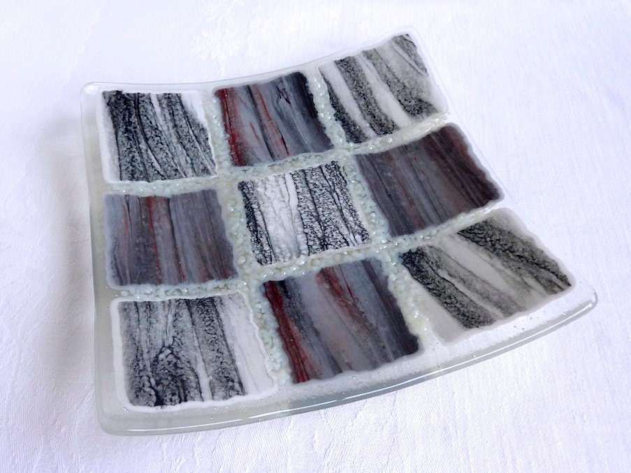 Fused Glass Art Plate in Shades of Gray