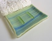 Blue Green and Yellow Streaky Glass Soap Dish