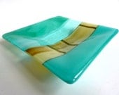 Glass Plate in Turquoise, Blue Green and French Vanilla - bprdesigns