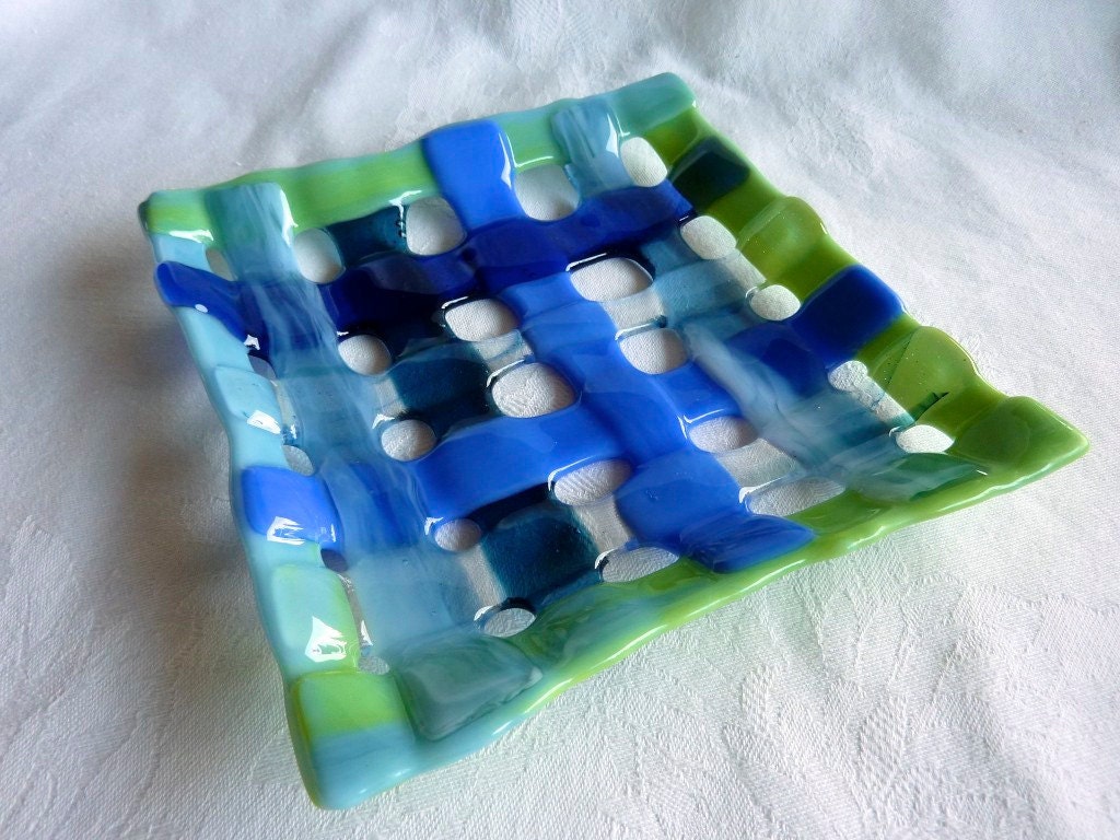Woven Glass Plate in Blues and Greens