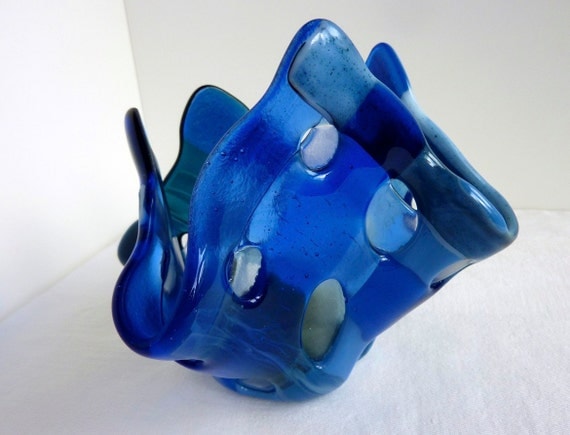 Glass Votive Candle Holder in Blues