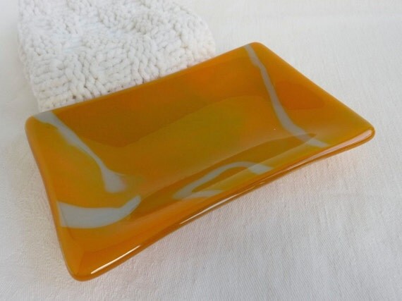 Rectangular Dish in Dusky Orange Glass